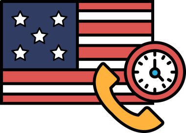 Üzerinde saat olan kırmızı, beyaz ve mavi bir Amerikan bayrağı. Saat 10: 00 'u gösteriyor.