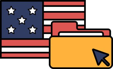 Üzerinde kırmızı yıldız olan bir klasör bir Amerikan bayrağının yanında gösterilir. Dizin açık ve imleç üzerinde geziniyor