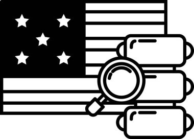 Üzerinde büyüteç olan siyah beyaz Amerikan bayrağı resmi. Büyüteç, bayrağın sağ tarafında.