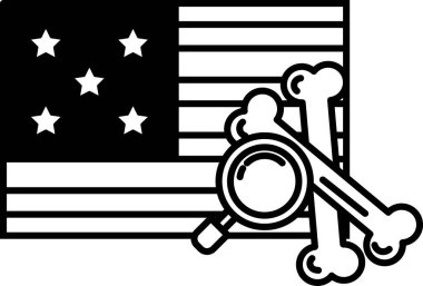 Siyah beyaz bir kafatası ve yıldızlı bir bayrak. Kafatası bayrağın sağ tarafında ve bayrak da kafatasının sol tarafında.