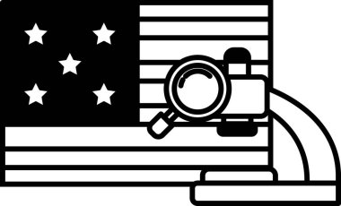 Üzerinde büyüteç olan siyah beyaz bir Amerikan bayrağı. Büyüteç bayraktaki yıldızları gösteriyor.