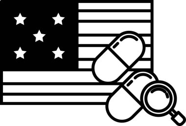 Arka planda Amerikan bayrağı olan bir ilaç şişesinin siyah beyaz görüntüsü. İlaç şişesi bayrağa konur ve bayraktaki yıldızlar görünür olur.