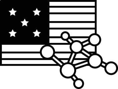 Altında moleküler bir yapı olan Amerikan bayrağının siyah beyaz görüntüsü. Bayrak yıldızlarla çevrilidir ve moleküler yapısı dairelerden oluşur.