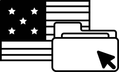 Beyaz yıldız ve beyaz yıldızlı Amerikan bayrağının siyah beyaz görüntüsü. Resme siyah kenarlıklı beyaz bir dosya dizini eşlik ediyor. Ülkenizde vatanseverlik ve gurur kavramı