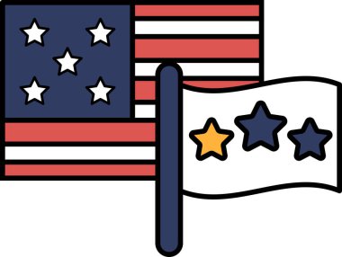 İki bayrak, biri Amerikan bayrağı. Amerikan bayrağı yıldızlar ve çizgilerle süslenmiştir ve başka bir bayrağın yanına konmuştur.