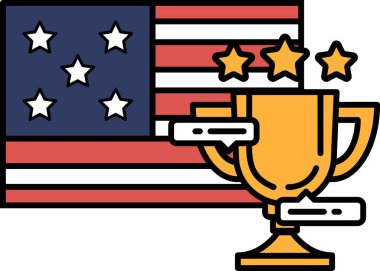 Yıldızlı ve çizgili vatansever bir bayrak altın bir kupanın yanında. Kupa 