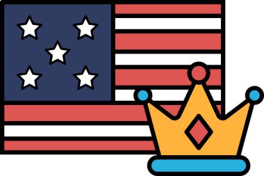 Üzerinde taç olan kırmızı, beyaz ve mavi bir Amerikan bayrağı. Amerika Birleşik Devletleri 'nde vatanseverlik ve gurur kavramı