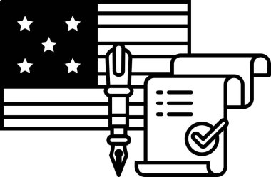 Siyah beyaz bir kalem, bir kağıt parçası ve bir bayrak. Yazı kavramı ve yazılı kelimenin önemi