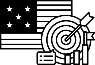 Arkasında bir yıldız ve bayrak olan bir hedefin siyah beyaz görüntüsü. Hedefe ya da hedefe nişan alma kavramı ve bayrak hedefin ait olduğu ülke ya da ulusu temsil ediyor.