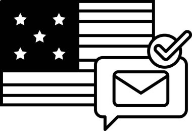 Üzerinde işaret olan siyah beyaz bir Amerikan bayrağı. Bayrak yıldızlar ve çizgilerle süslenir ve kontrol işareti bayrağın ortasına yerleştirilir. Onay veya doğrulama kavramı