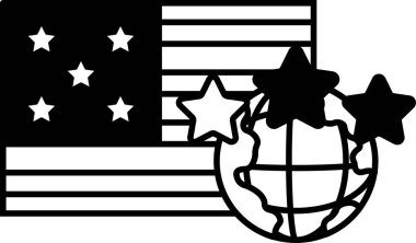 Yıldızlı ve küresi olan siyah beyaz bir bayrak. Küre yıldızlarla çevrilidir ve bayrak merkezdedir. Birlik ve küresel bağlantı kavramı