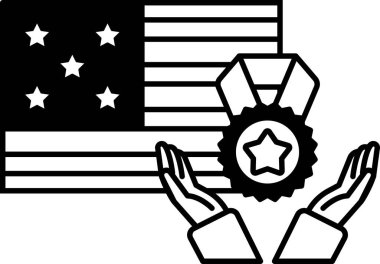 Beş yıldızlı siyah beyaz bir bayrak ve bir yıldızı tutan bir el. Ülkenizde vatanseverlik ve gurur kavramı