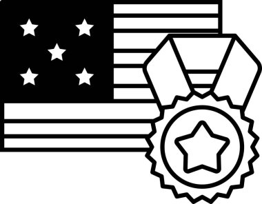 Amerikan bayrağının siyah beyaz görüntüsü. Yıldız ve madalyayla birlikte. Ülkenizde vatanseverlik ve gurur kavramı