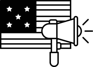 Büyük bir mikrofon bir Amerikan bayrağının önüne yerleştirilir. Mikrofon bayrağı gösteriyor, sanki bayrağın mesajını yükseltiyor gibi. Ülkenizde vatanseverlik ve gurur kavramı