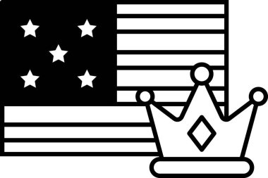 Bayrağın tepesindeki bir tacın siyah beyaz görüntüsü. Bayrak Amerikan bayrağıdır ve taç da kraliyetin sembolüdür.