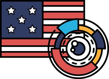 Kırmızı, beyaz ve mavi bir Amerikan bayrağı etrafında daire şeklinde gösterilir. Çember yıldızlarla dolu ve merkezinde bir lens var. Merak ve keşif kavramı