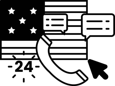 Üzerinde 24 saat saat olan bir telefon. Telefon bir bayrağın üzerinde. Bayrağın üzerinde yıldızlar var.