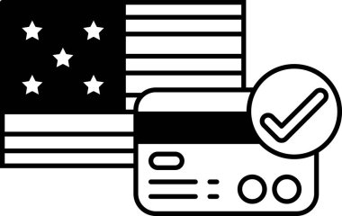 Siyah beyaz bir kredi kartı ve yıldızlı bir bayrak. Vatanseverlik ve mali sorumluluk kavramı