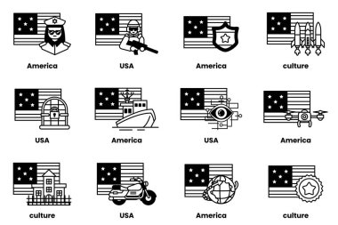 Görüntü, ABD de dahil olmak üzere farklı ülkelerden gelen bayraklardan oluşan bir koleksiyon. Her bayrak farklı bir tasarıma sahip ve eşsiz bir kültür veya fikri temsil ediyor.