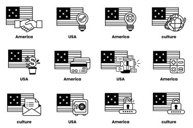 Görüntü, ABD bayrağının on iki farklı simgesinden oluşmaktadır. Her bir simge, finans, teknoloji ve sanat gibi Amerikan kültürünün farklı bir yönünü temsil etmektedir.