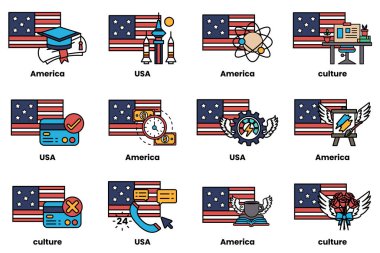 Resim, çeşitli sembol ve tasarımlara sahip 12 farklı Amerikan bayraklarından oluşuyor. Her bayrak Amerikan kültürünün farklı bir yönünü temsil ediyor, eğitim, bilim ve sanat gibi.