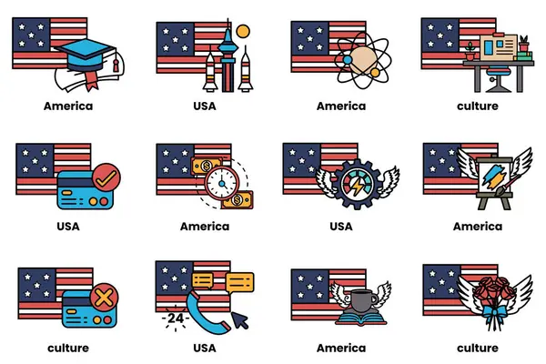 Resim, çeşitli sembol ve tasarımlara sahip 12 farklı Amerikan bayraklarından oluşuyor. Her bayrak Amerikan kültürünün farklı bir yönünü temsil ediyor, eğitim, bilim ve sanat gibi.