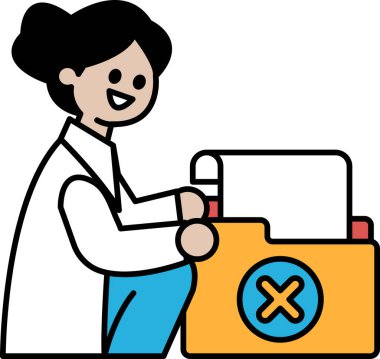 Bir kadın bilgisayarın önünde oturuyor ve gülümsüyor. Beyaz bir laboratuvar önlüğü giyiyor.