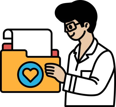 Bir adam üzerinde kalp olan sarı bir dosya tutuyor. Gülümsüyor ve mutlu.