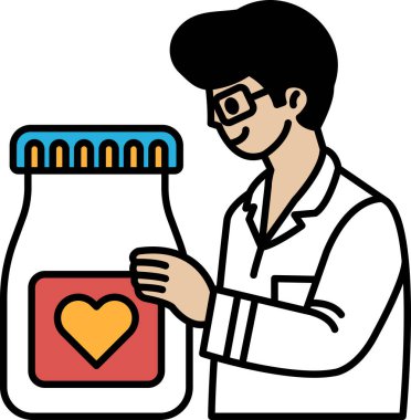 Bir adam üzerinde kalp olan bir kavanoz tutuyor. Gülümsüyor ve mutlu.