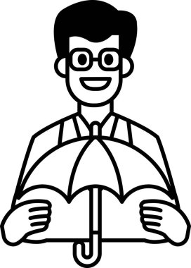 Bir adam bir şemsiye tutuyor ve gülümsüyor. Mutluluk ve pozitiflik kavramı