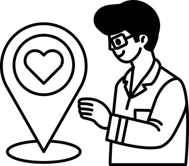 Bir adam haritadaki bir kalbi işaret ediyor. Kalp haritanın merkezinde yer alır.