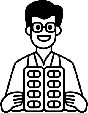 Elinde ilaç şişesi olan beyaz önlüklü bir adam. Gülümsüyor ve mutlu.