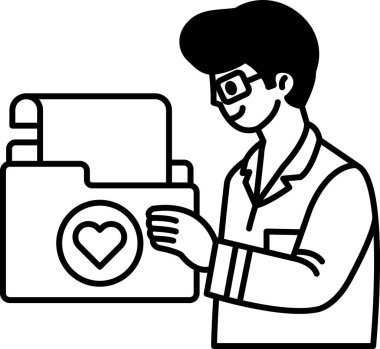 Bir adam üzerinde kalp olan bir dosya tutuyor. Gülümsüyor ve mutlu.