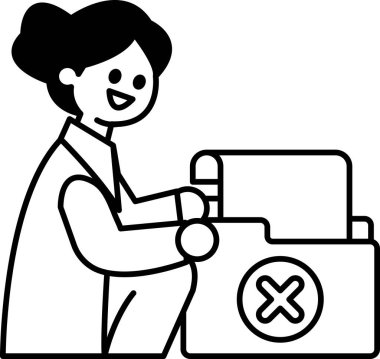 Bir kadın bilgisayarın önünde oturuyor ve gülümsüyor. Elinde üzerinde X harfi olan bir kağıt parçası var.