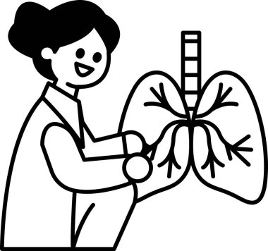 Bir kadın akciğer tutuyor. Akciğer siyah beyaz. Kadın gülümsüyor. Görüntü akciğerlerin önemiyle ilgili.