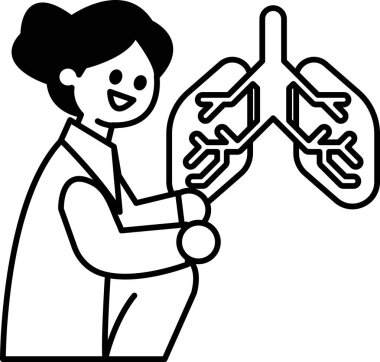 Bir kadın akciğer modeli tutuyor. Akciğer siyah ve beyaz olarak gösterilir. Kadın gülümsüyor ve mutlu. Akciğer modeline merak ve ilgi kavramı