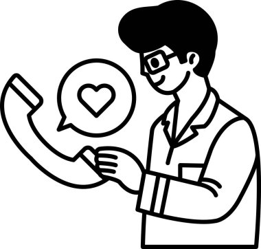 Bir adam cep telefonu tutuyor ve gülümsüyor. Telefonun üzerinde kalp var. Adam yüzünde bir gülümsemeyle telefona bakıyor.