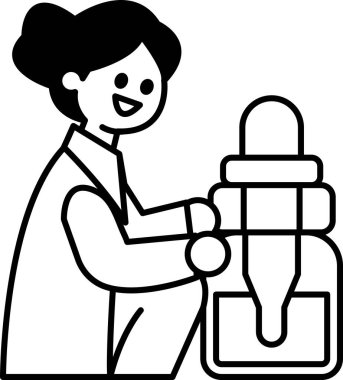 Bir kadın elinde bir şişe ilaç tutuyor ve gülümsüyor. Şişe damlatıcıyla etiketlenmiş.