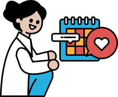 Önünde takvim olan bir kadın yerde oturuyor. Takvimde kırmızı bir kalp var.