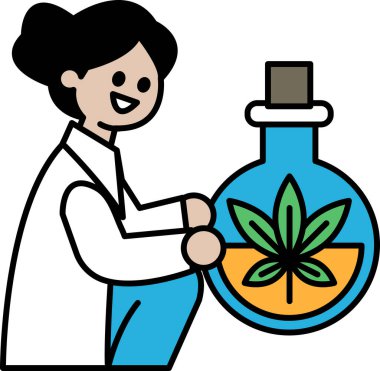 İçinde bitki olan vazo tutan laboratuvar önlüklü bir kadın. Sahne bilimsel ve ciddidir.