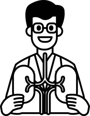 Laboratuvar önlüklü bir adam kapağında kalp olan bir kitap tutuyor. Gülümsüyor ve mutlu.