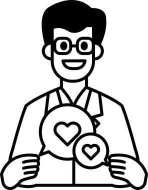 Bir adam kalp şeklinde bir işaret tutuyor ve gülümsüyor. Tabela 