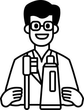 Bir adam diş fırçası ve bir şişe diş macunu tutuyor. Gülümsüyor ve mutlu.