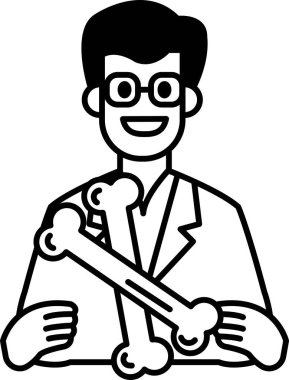 Laboratuvar önlüklü bir adam iki kemik tutuyor. Adam gülümsüyor ve mutlu.