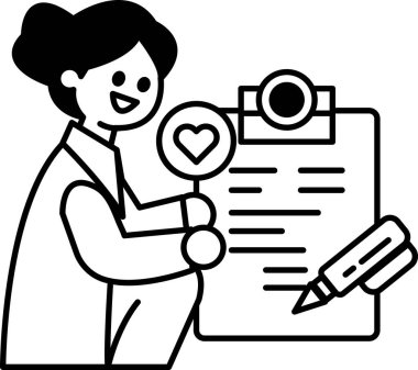 Bir kadın elinde kalem ve kalp tutuyor. Gülümsüyor ve kameraya bakıyor. Mutluluk ve pozitiflik kavramı