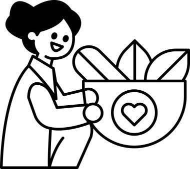 Bir kadın elinde bir sepet sebze tutuyor ve gülümsüyor. Sepet havuç, brokoli ve marul da dahil olmak üzere çeşitli sebzelerle dolu. Sağlık ve refah kavramı