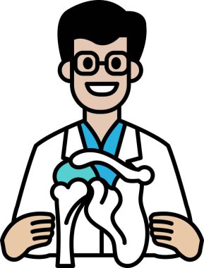 Bir karikatür doktoru elinde bir insan kalbi modeli tutuyor. Çizgi film doktoru gülümsüyor ve mutlu.