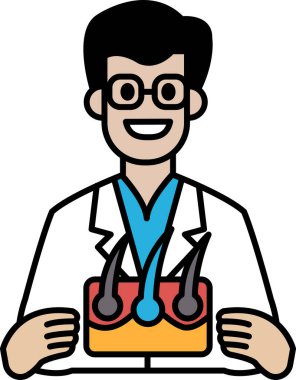 Beyaz laboratuvar önlüklü bir adam elinde bir insan kafası modeli tutuyor. Adam gülümsüyor ve mutlu.