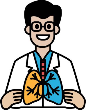 Bir karikatürist elinde akciğer tutuyor. Laboratuvar önlüğü ve gözlüğü takıyor. Bir doktorun ya da tıp uzmanının akciğeri incelemesi. Sahne neşeli ve şen şakrak