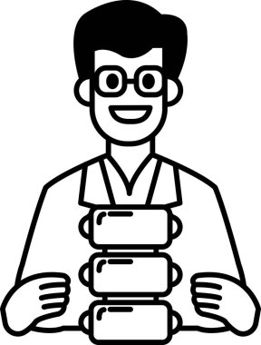 Bir adam bir yığın kitap tutuyor. Gülümsüyor ve mutlu. Kitaplar üst üste istiflenmiş, ve adam onları elinde tutuyor. Başarı ve memnuniyet kavramı